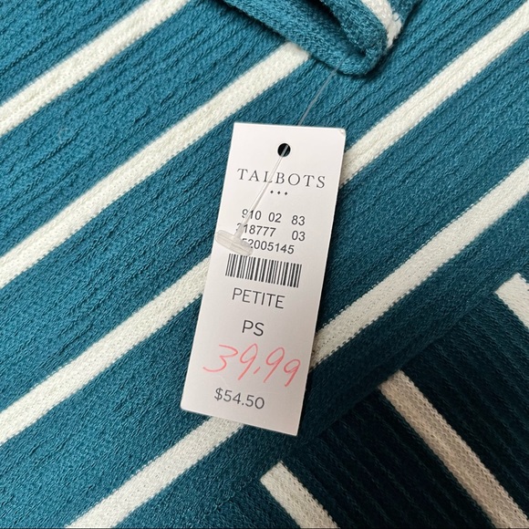 NWT Talbots Teal White Striped Long Sleeve Top Size S Petite - Picture 10 of 13
